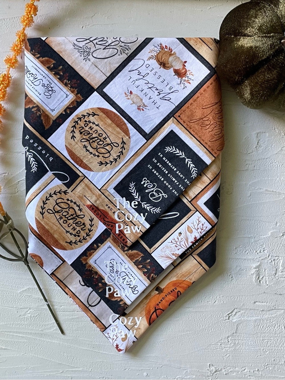 Pet Autumn Patchwork Bandana Scarf - Neutral Fall Labels